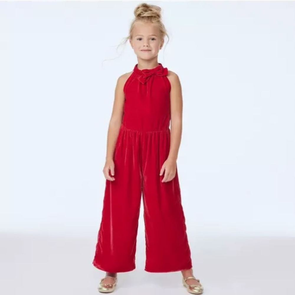 Janie and Jack Velvet Bow Jumpsuit Size 4